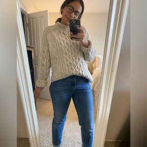 Flecked Cable Knit Chunky Sweater, Size Medium